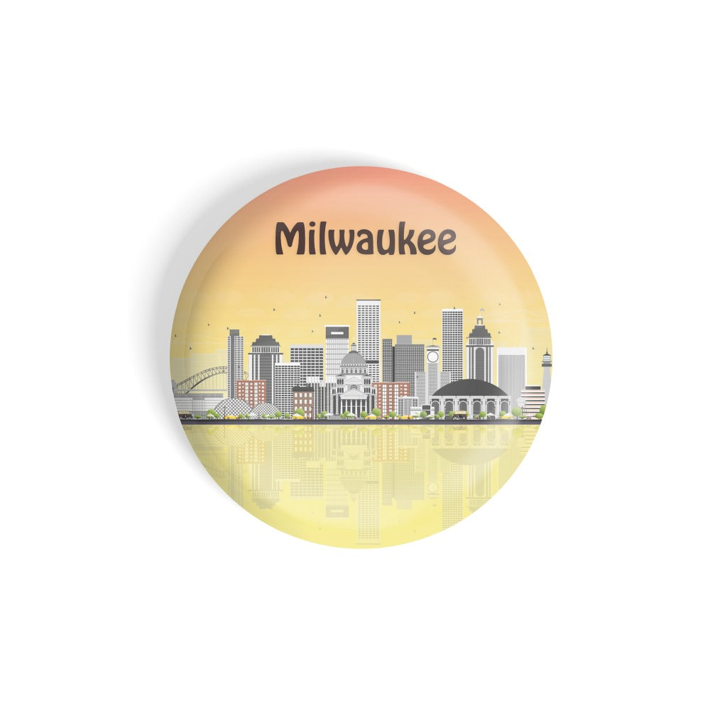dhcrafts Round Fridge Magnet Multicolour Places Milwaukee City In Wisconsin, U.s Glossy Finish Design Pack of 1 (75 mm)